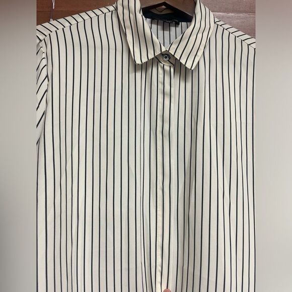 Vintage Dalia Pinstripe Blouse | Size XL White & Navy Striped Button Down - Picture 3 of 6